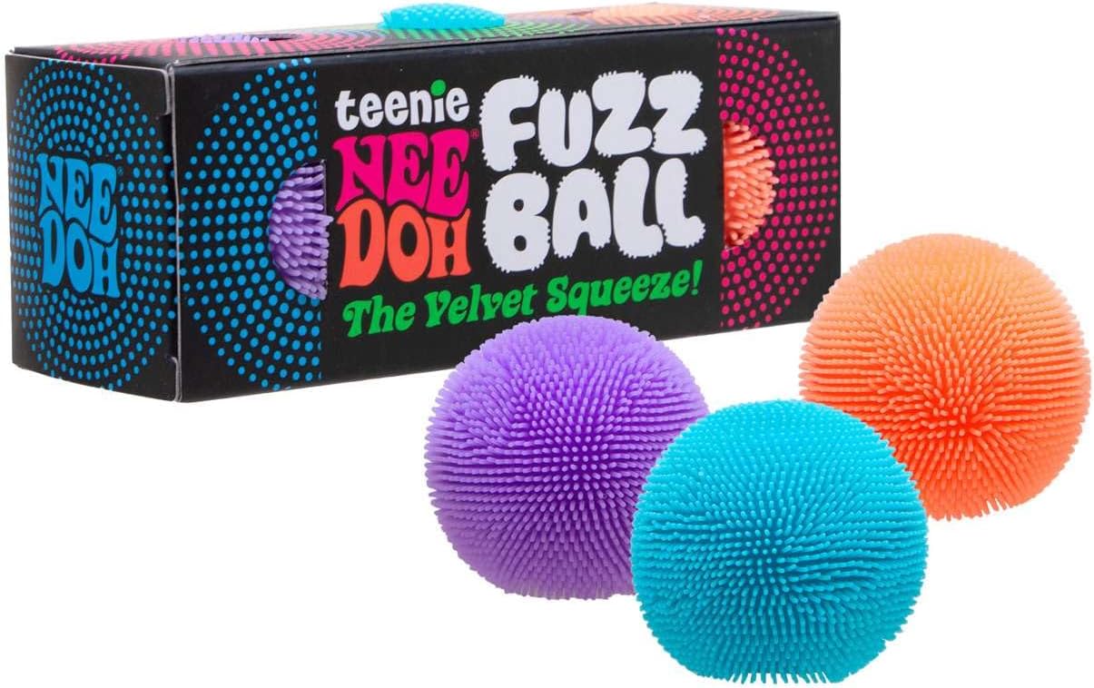 Schylling Teenie NeeDoh Fuzz Ball – Mini Sensory Toy with a Velvet Texture and Soft Cloud Squish – Color May Vary; Three Fuzz Balls Per Pack