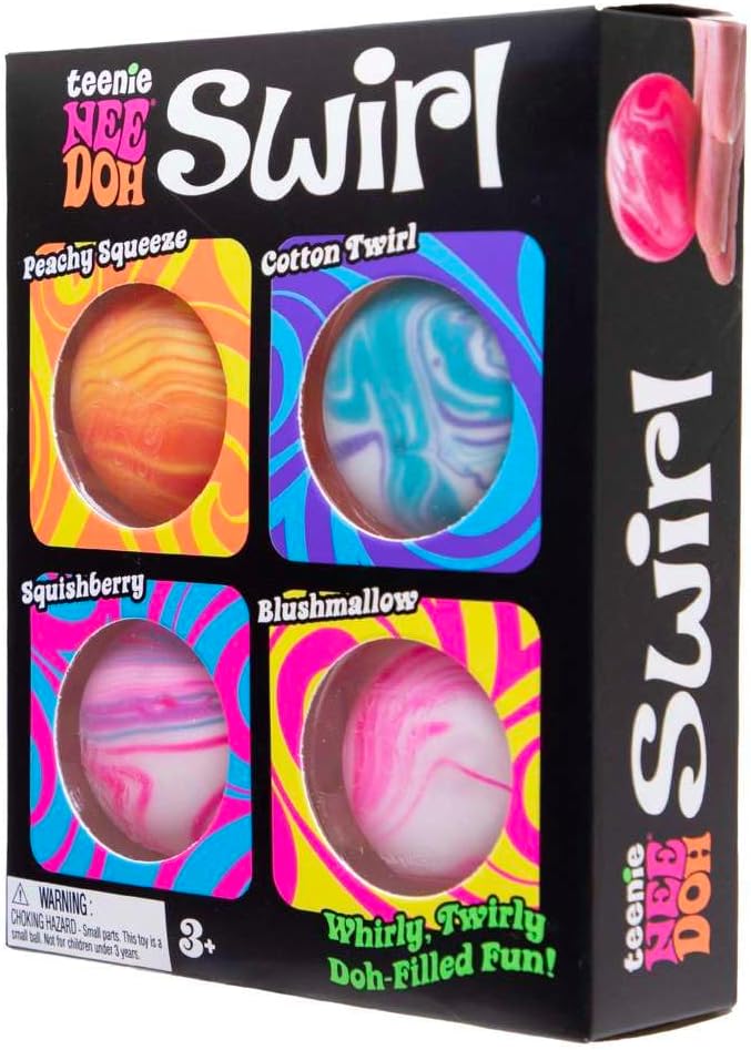 Schylling NeeDoh Teenie Swirl 4 Pack Sensory Squeeze Toy - 1.5" in Diameter - Colors May Vary