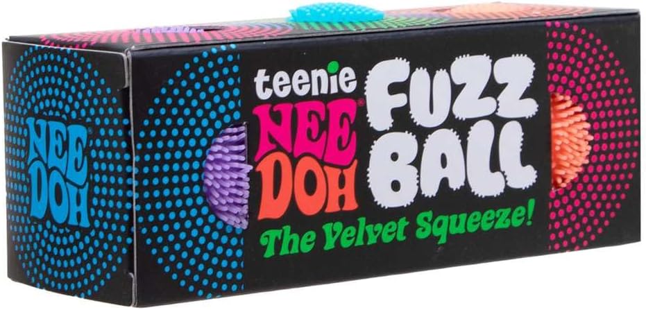 Schylling Teenie NeeDoh Fuzz Ball – Mini Sensory Toy with a Velvet Texture and Soft Cloud Squish – Color May Vary; Three Fuzz Balls Per Pack