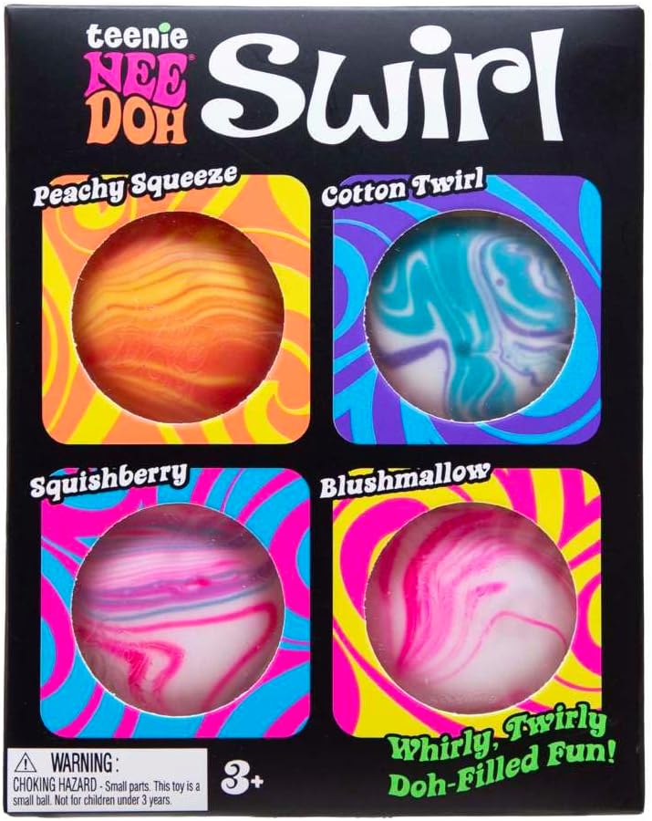 Schylling NeeDoh Teenie Swirl 4 Pack Sensory Squeeze Toy - 1.5" in Diameter - Colors May Vary