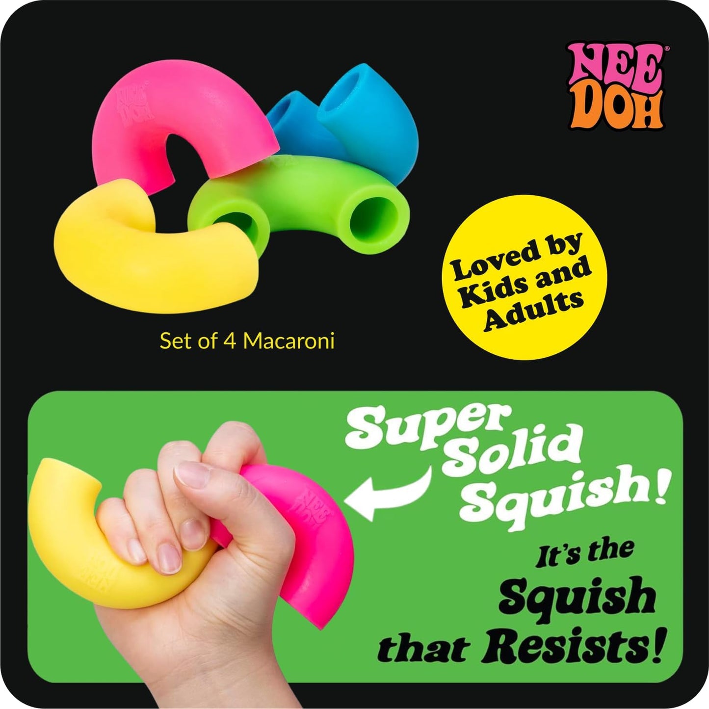 Schylling NeeDoh Mac ‘N- Squeeze – Sensory Squeeze Toy – Contains 4 Squishy Noodles – 3 Wide – Color May Vary (Pack of 1)
