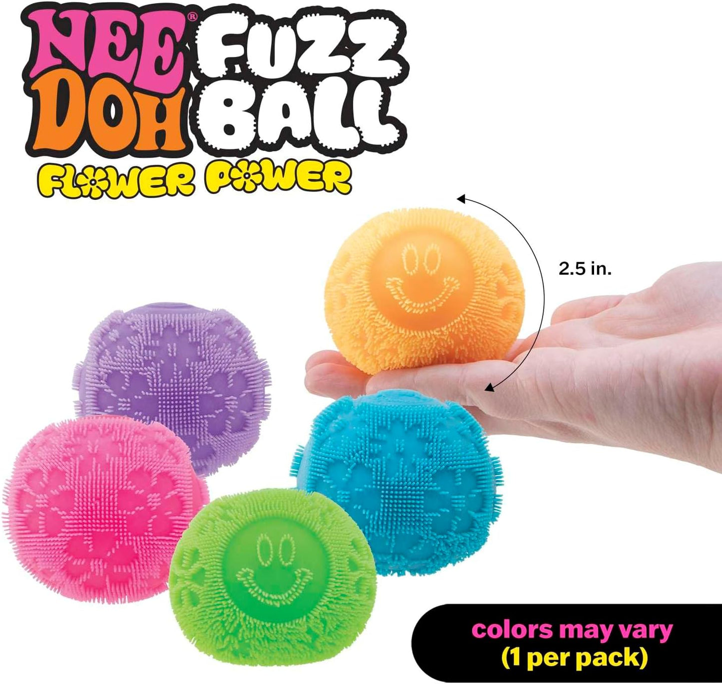 Schylling NeeDoh Fuzz Ball – Sensory Toy with a Velvet Texture and Soft Cloud Squish – Wavy Pattern You Can See and Feel – Ages 3 and Up – Color May Vary; One Per Pack (Flower Power)