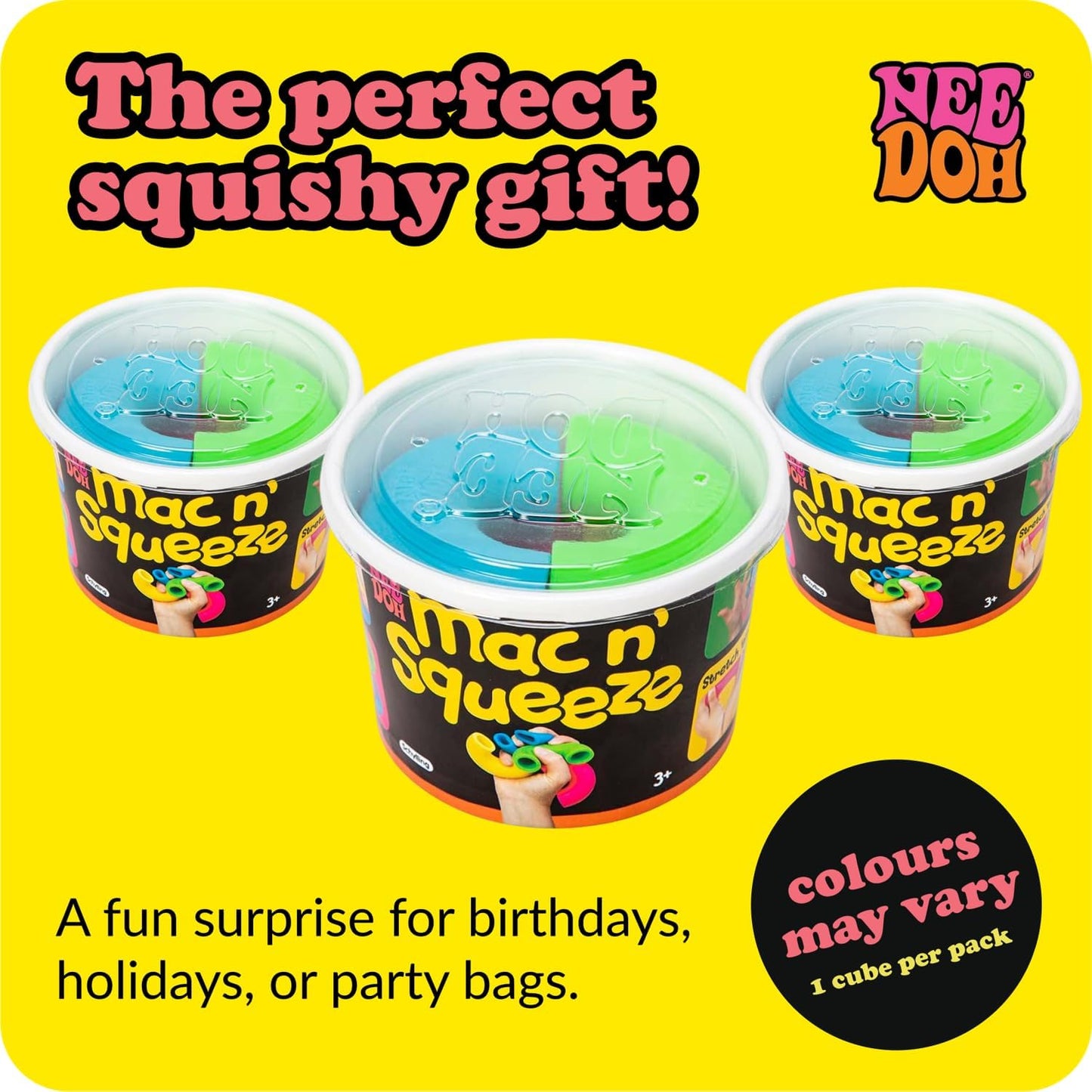 Schylling NeeDoh Mac ‘N- Squeeze – Sensory Squeeze Toy – Contains 4 Squishy Noodles – 3 Wide – Color May Vary (Pack of 1)